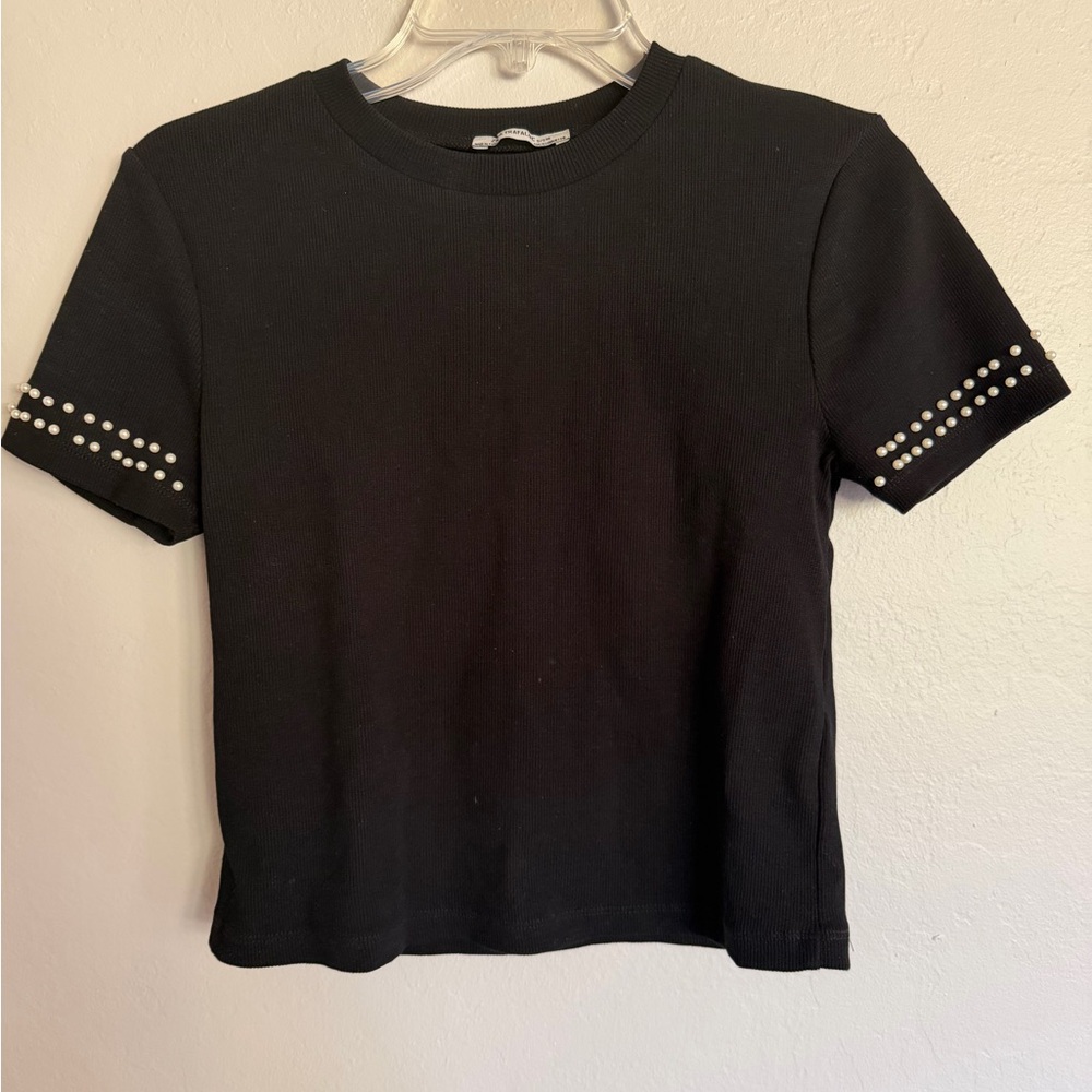 Zara Black Tee with faux pearl Accents